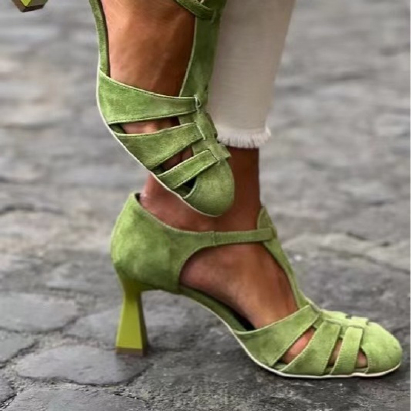 Women'S Shoes - Sandálias Femininas Verdes de Camurça com